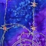 Kristen Gilje, Barb Wire as Lenten Thorns, hand painted silk, 9 ft x 28 in., 2003