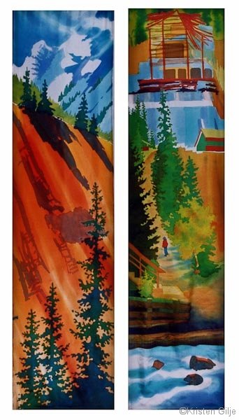 Kristen Gilje, Mine Tailings and Ruins, hand painted silk, 9 ft x 58 in., 2002