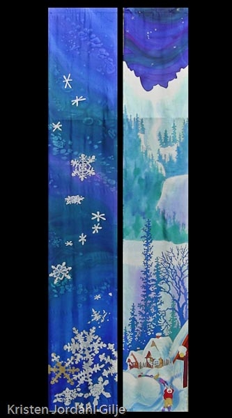 Kristen Gilje, Advent at Holden, 9 ft x 38 in., hand painted silk, 2002
