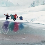 Kristen Gilje, Children at Lucerne, watercolor 15x11 inches