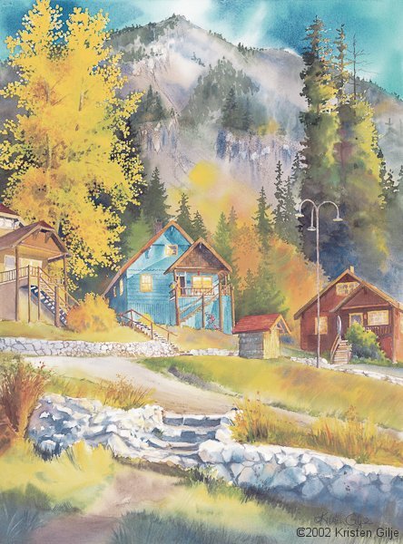 Kristen Gilje, Autumn on Chalet Hill, watercolor 30x22 inches.