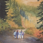 Kristen Gilje, Laughter on the Trail, watercolor 30x22 inches