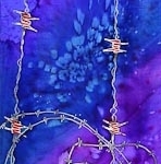 Kristen Gilje, Barb Wire as Lenten Thorns, hand painted silk, 9 ft x 28 in., 2003