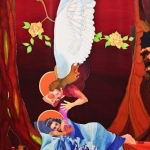 Kristen Gilje, Summon Out What We Shall Be, hand painted silk, 10 ft x 55 in., 2004