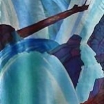 Kristen Gilje, Lenten Waterfall, hand painted silk, 9 ft. x 28 in., 2003