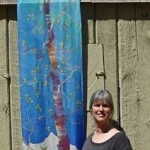 Kristen Gilje, Lenten Aspen, hand painted silk, 9ft.x 28 in., 2003