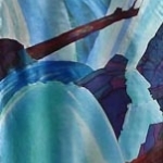 Kristen Gilje, Lenten Waterfall, hand painted silk, 9 ft. x 28 in., 2003