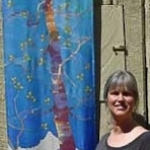 Kristen Gilje, Lenten Aspen, hand painted silk, 9ft.x 28 in., 2003