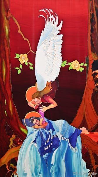 Kristen Gilje, Summon Out What We Shall Be, hand painted silk, 10 ft x 55 in., 2004