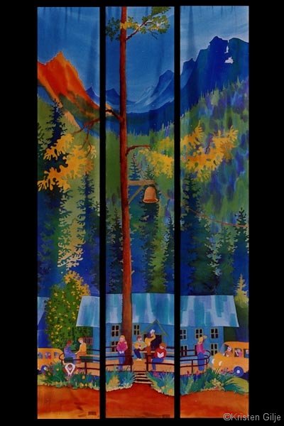 Kristen Gilje, Gift of Good Land, hand painted silkl, 9 ft x 55 in., 2002