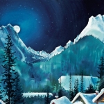 Kristen Gilje, Moonlight over Copper Basin, watercolor 18x30 inches.