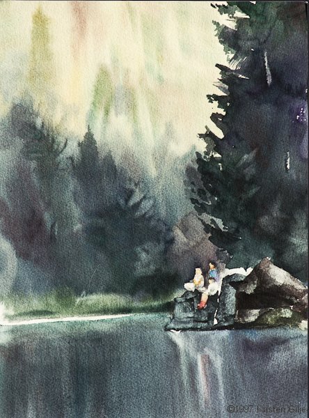 Kristen Gilje, Evening Song on Brush Lake, waterlor 15x10 inches.