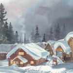 Kristen Gilje, Blue Fog over Chalet Hill, watercolor 22x30 inches