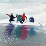 Kristen Gilje, Children at Lucerne, watercolor 15x11 inches