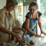 Edna and Hildie, Carey Institute Aug. 2012 silk painting workshop